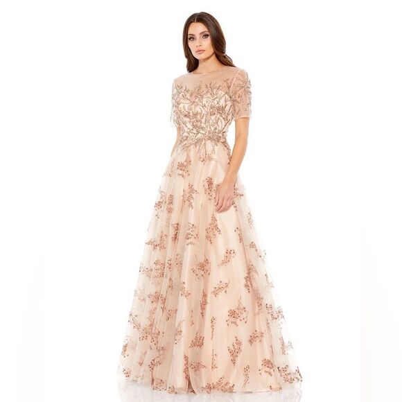 Mac Duggal EMBELLISHED ILLUSION CAP SLEEVE A LINE GOWN pageant dress size 4 - Picture 1 of 13